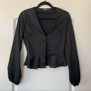 Missguided black long sleeve crop top with button front